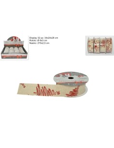 NASTRO NATALIZIO 2.5 X 270 NATURAL GLITTER ROSSO