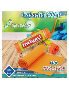 FATIGATI SACCHETTO SPAZZATURA CON LEGAGGI 70 X 110 ARANCIO
