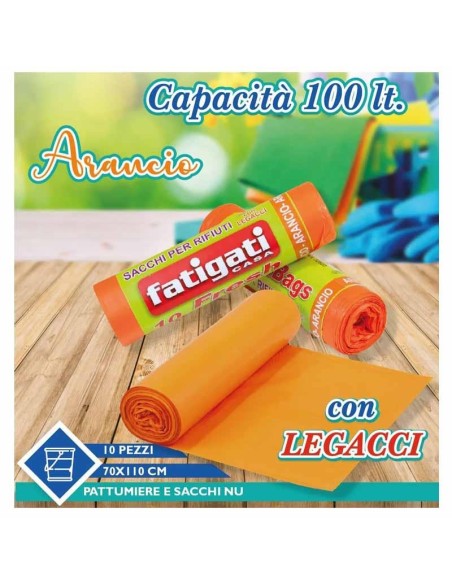 FATIGATI SACCHETTO SPAZZATURA CON LEGAGGI 70 X 110 ARANCIO