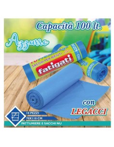FATIGATI SACCHETTO SPAZZATURA CON LEGAGGI 70 X 110 AZZURRO