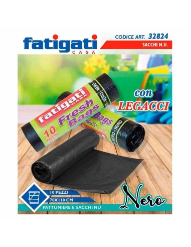 FATIGATI SACCHETTO SPAZZATURA CON LEGAGGI 70 X 110 NERE