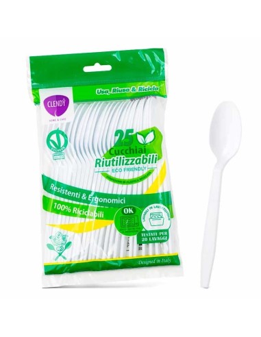 CLENDY CUCCHIAI RIUTILIZZABILI BIANCHE 25 PEZZI 